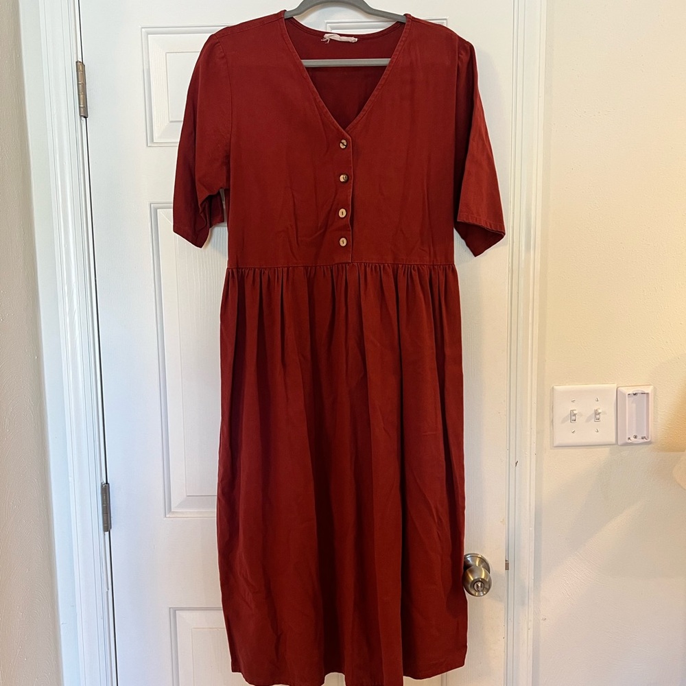 Little Cottonwood Elegant Rust Midi Dress